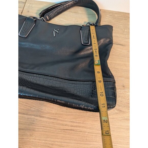 Simply Vera Wang Black Hand Bag Purse Shoulder Bag Faux Snake Double Handle - Picture 3 of 7